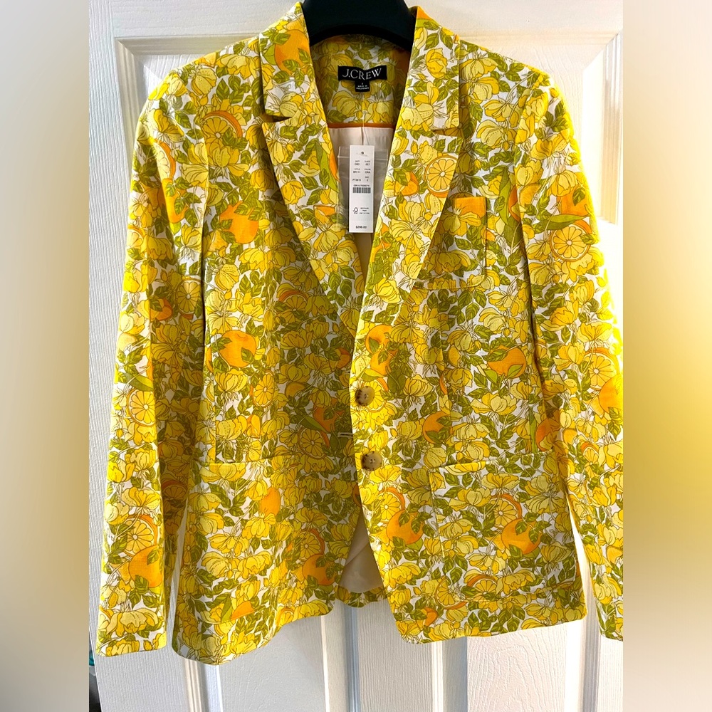 J Crew Helena Linen Blazer in Limone print size 2